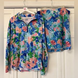 Walter Hagen Women’s XL and XXL Floral Blue Golf Set Pullover and Skort UPF 50+